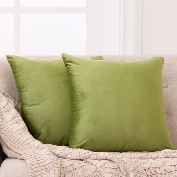 Deconovo Decorative Throw Pillow Covers 20x20 Velvet Pillow Cover Square Plush Pillow Covers for Sofa, 20"x 20", Green, 2 Pack